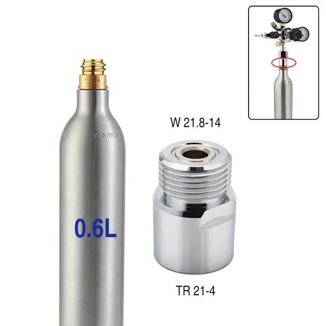 Soda Bottle Cylinder,0.6L Soda Water Tank Aluminum Co2 Cylinder with TR21-4 Valve,Carbonated Fresh Water Drink Refill Soda Maker