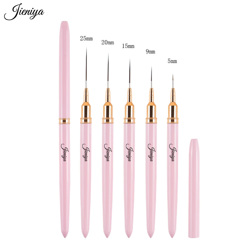 Jieniya International Sizes Art Pink Metal Handle Nail Art UV Gel Paint Brush thin Liner brush Striping brush