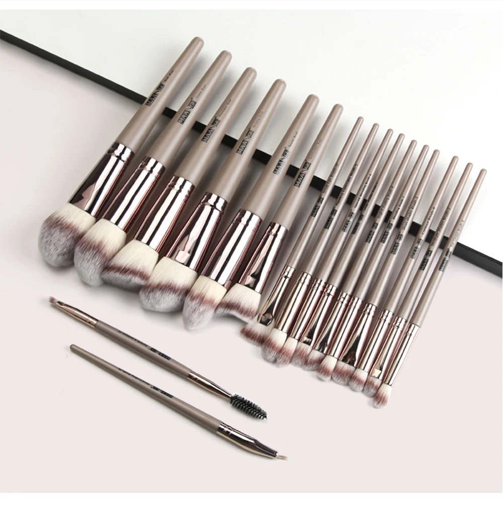 MAANGE Low Moq Custom Logo Makeup Brushes With Cylinder 18pcs Pink Gold Black Vegan Private Label Professional Makeup Brush Set