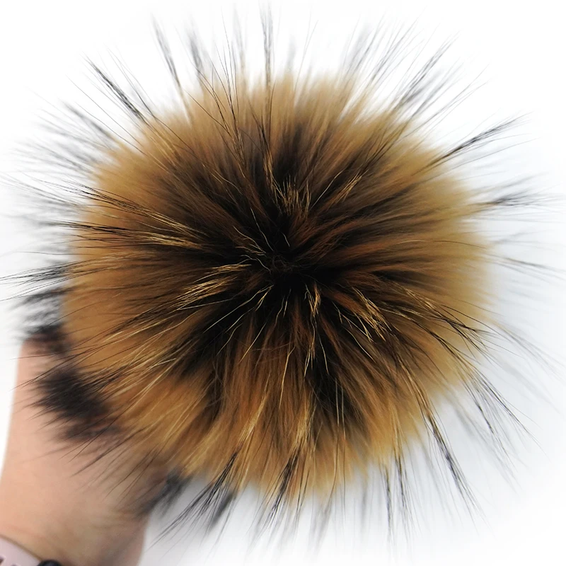 15cm Big size fur pompom ball real raccoon fur for beanies fur pompoms ball
