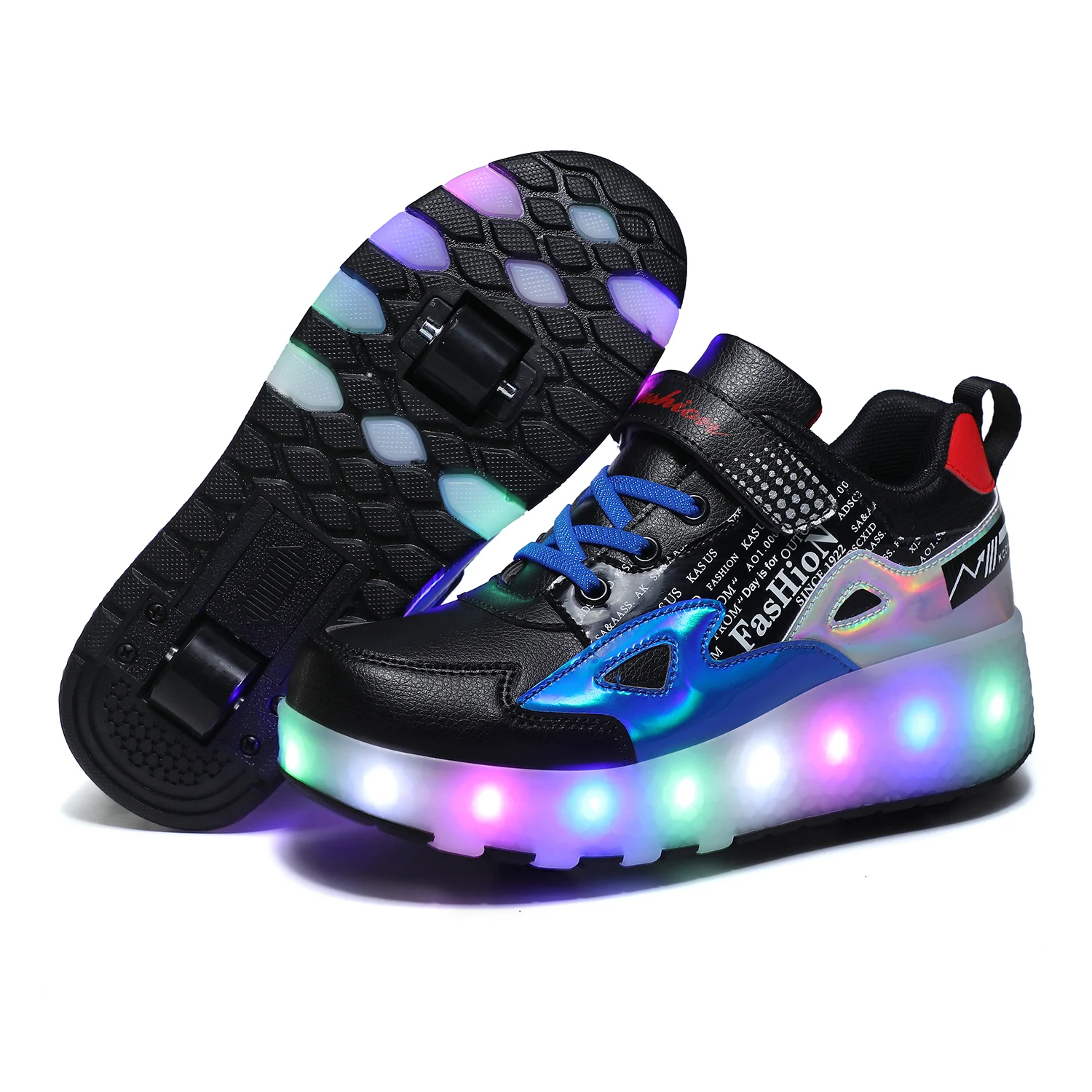 Wholesale Deformation Roller Skates Shoes 2 Wheels Retractable Roller Skate For Kids With 7 Colors Light