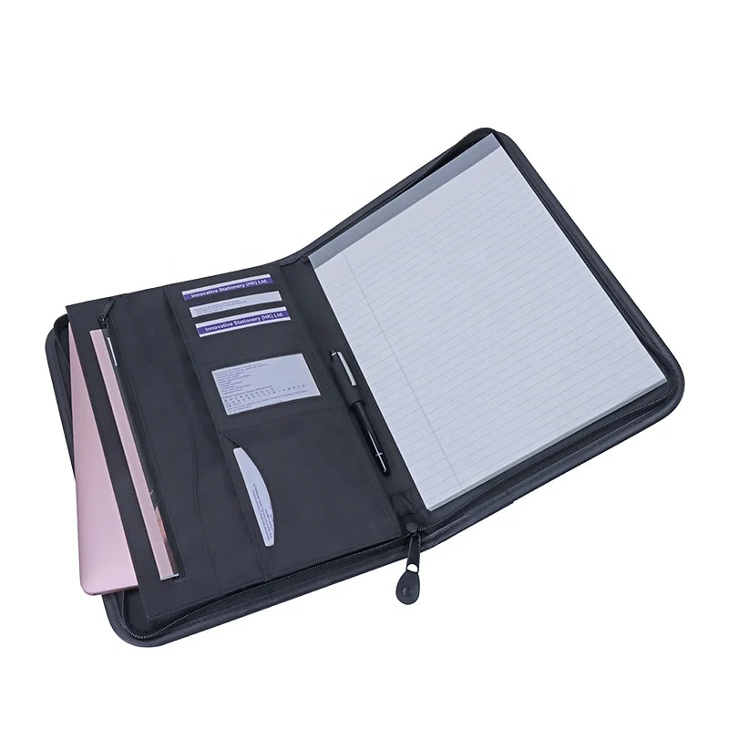 Zipper Portfolio Binder File Case Folder Custom LOGO Embossed Document Portfolio
