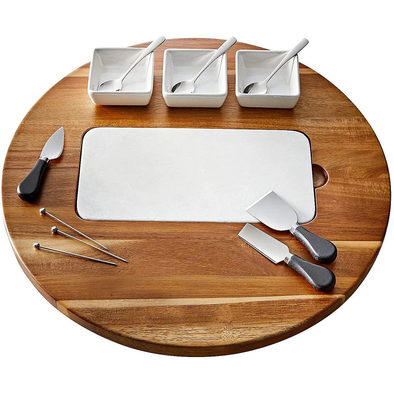 
wooden lazy susan Cheese Board 14 Piece Set 