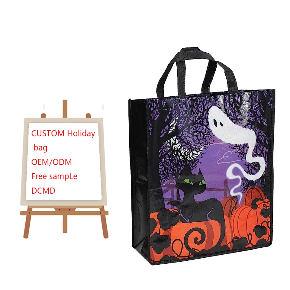 2023 cartoon printing non woven personalized lamination bags with customized logos recycle bags Halloween gift bag