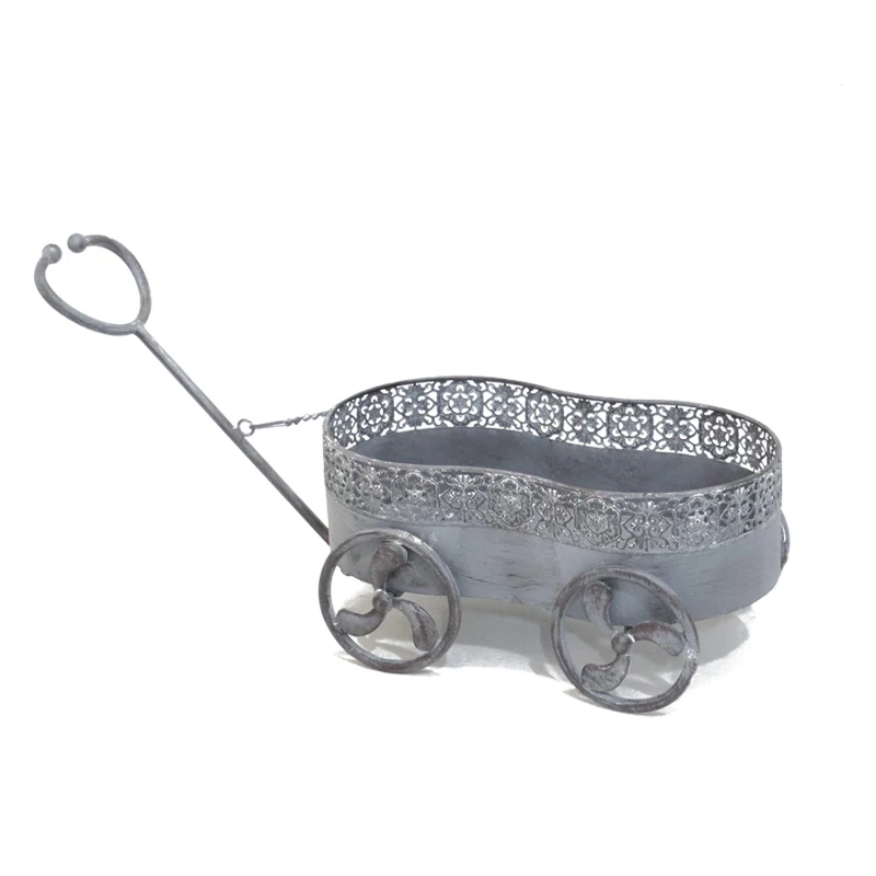 MR Custom Metal Handcart Planter Wheelbarrow Small Flower Pot Wagon Plant Planter Garden Stand Wheels Outdoor Decor