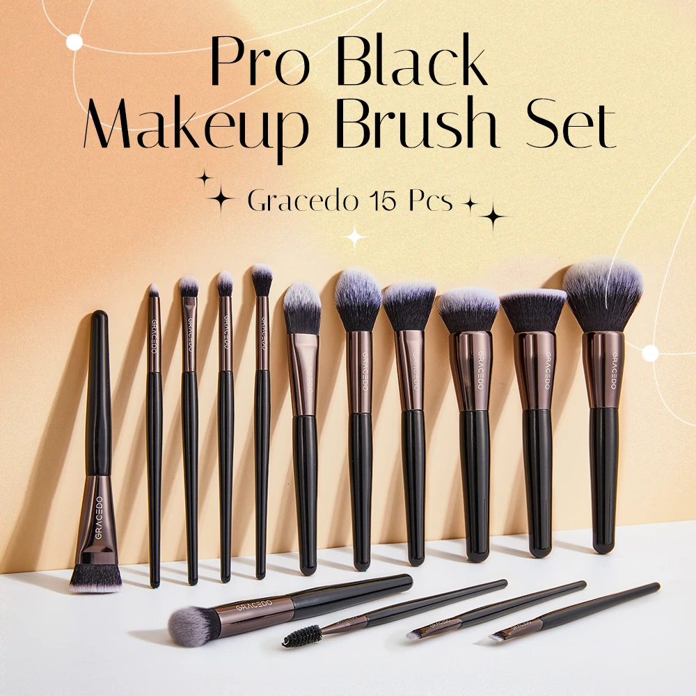 2023 high quality 15 Pcs wooden black handle white hair makeup brush set with holder bag custom logo brush makeup makeup brushes