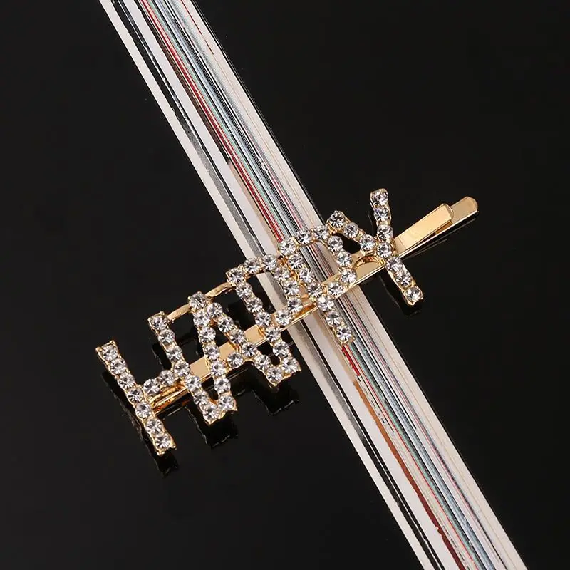 
SHARON FJ093 Fashion Gold Word Barrettes Bling Rhinestone Crystal Words Zodiac Hair Clips Hairpins Babby Pins 