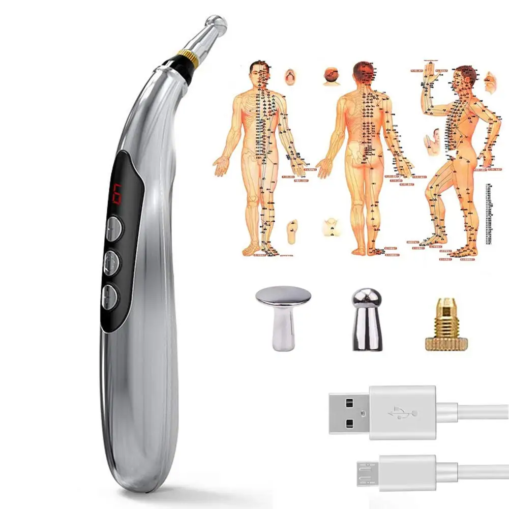 Electronic Accupressure Pen USB Rechargeable Pain Relief  Meridians Energy  Massager Pen Massage Tool with 3 Massage Head