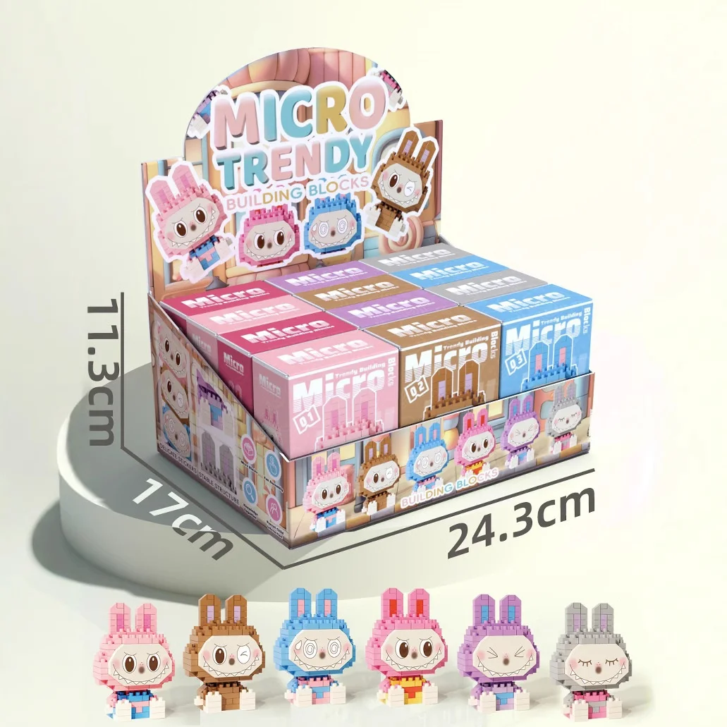 12 boxes/set Labubu doll building blocks small particles Labubu micro particles toys children puzzle assembly blind box