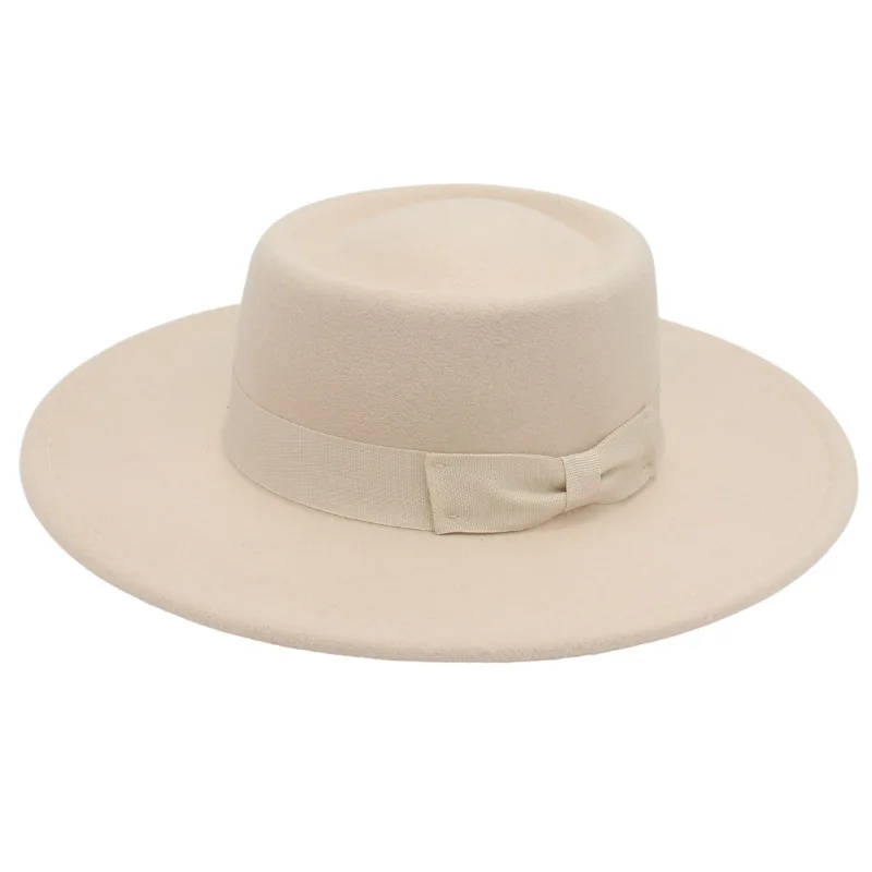 Cross-border Korean cashmere with bow bow dome convex top large eaves fashion casual woolen felt  top hat hat