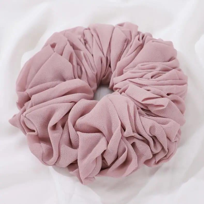 Chiffon Hijab Oversized Scrunchies for Malaysian Women 15X15CM Solid Colors Elastic Hair Accessories Muslim Indonesian Hair Band
