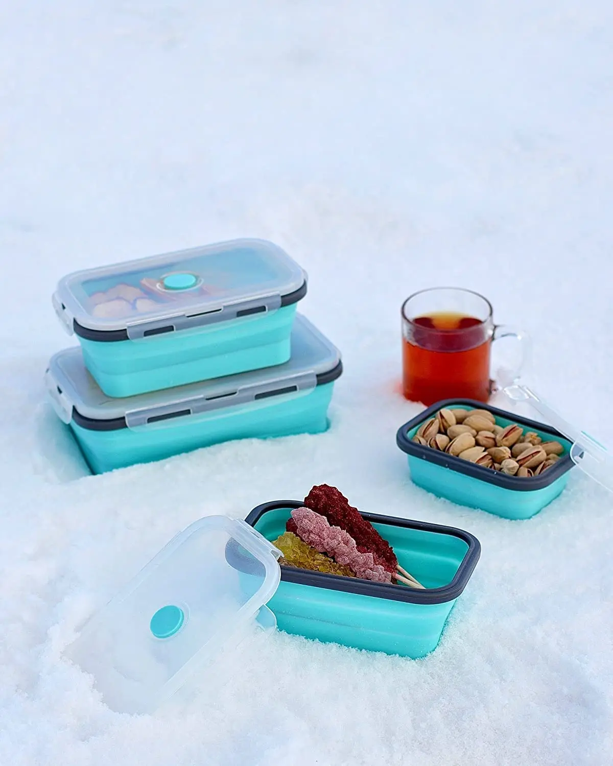 Складной Герметичный силиконовый Ланч-бокс Bento контейнер для хранения пищи