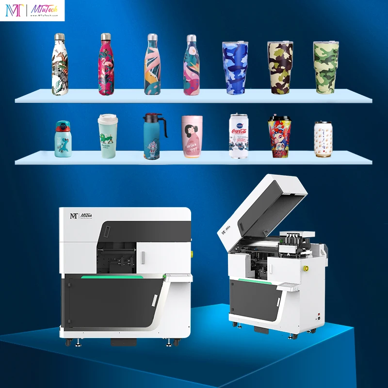 Printer Manufacturer High Speed MTuTech 360 Rotary UV Printer Printing on Water Bottle and Cylindrical Surface