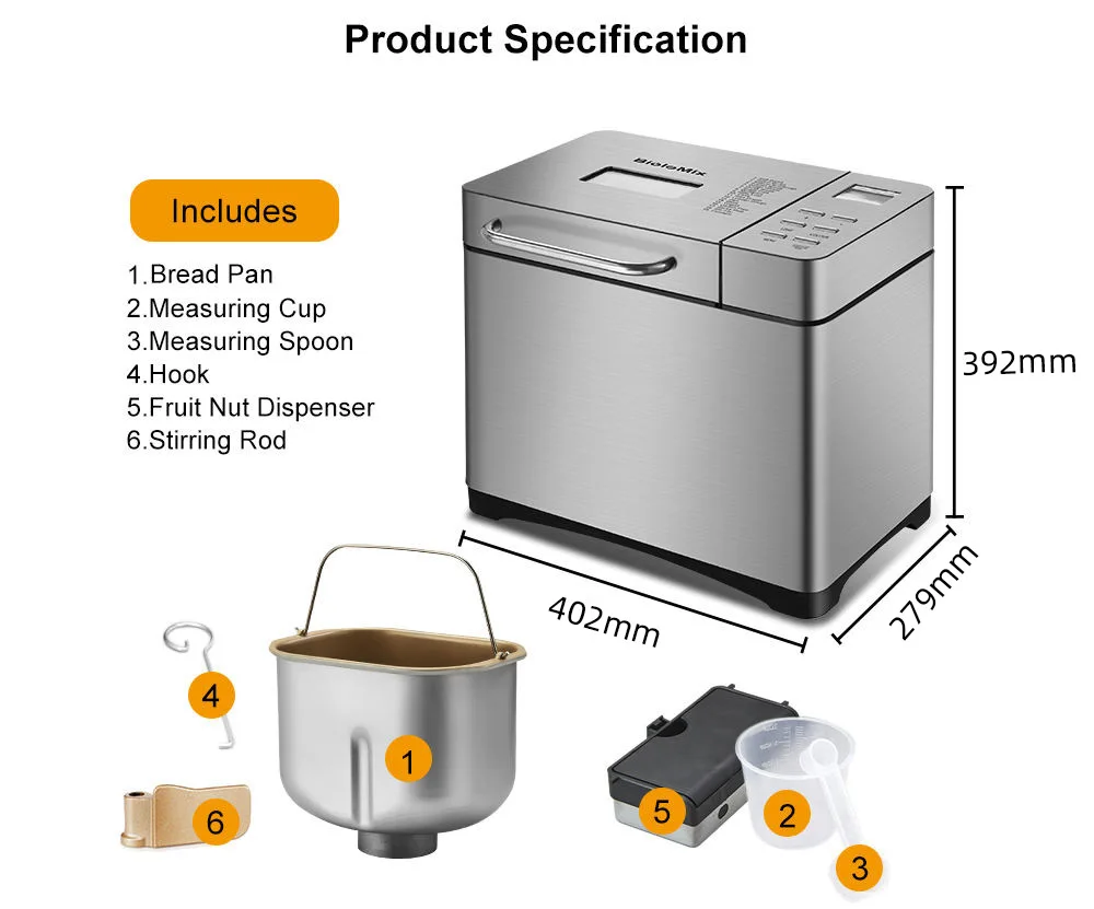Home Baking Moments 650W Fully Automatic Smart Kitchen Bread Maker for Household Use