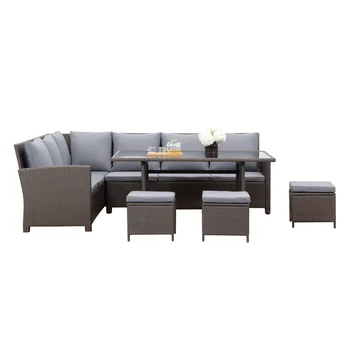 Contemporary Garden Set Sectional Outdoor Glass Simple Top Hot Selling Luxury Rattan / Wicker Material
