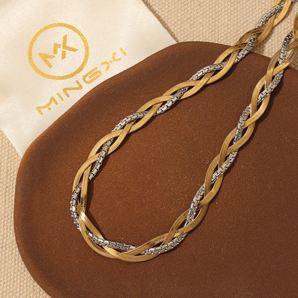 Trendy Three Fashion Color Woven Snake Bone Chain Necklace 18K Gold Plated stainless Steel Collarbone Necklaces For Women