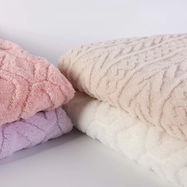 Shaoxing Textile Top Selling Sherpa 3D Jacquard plush Fleece Fabric OEM Two-side Warm Soft Plush Fleece Jacquard Sherpa Fabric