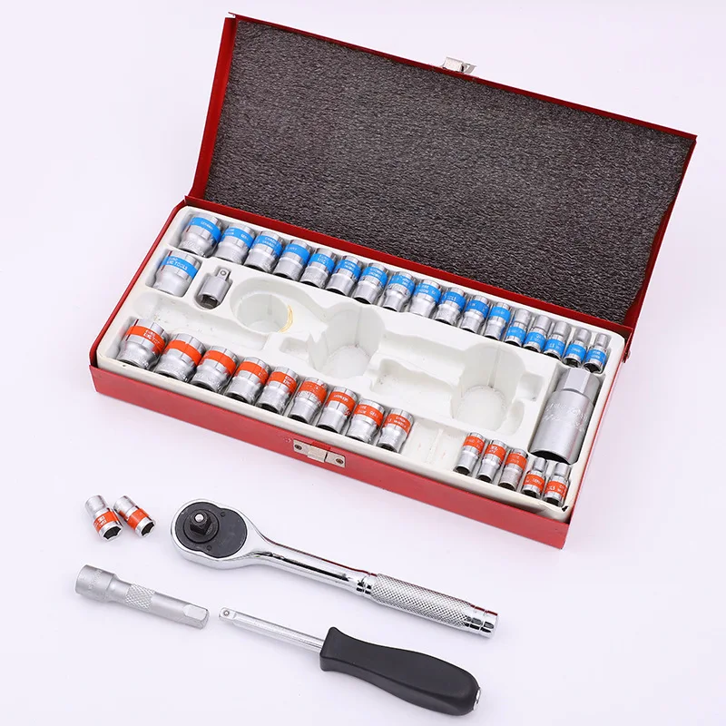 40 Pcs 1/4 & 3/8 Imperial Metric Car Removal Tool Socket Kit Set with Ratchet Handle Hard Case OEM Supported