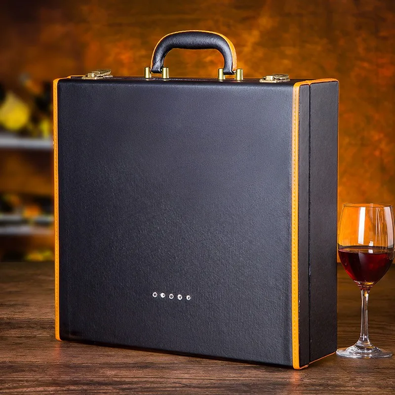 Personalized Luxury Leather Wine Gift Box 4 Bottles Wine Packaging Wood Box With Accessories For Wine Bottle