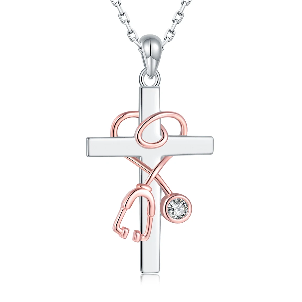 925 Sterling Silver Medicine Pendant Stethoscope Cross Faith Necklace Jewelry Graduation Gift For Women Doctor Medical Student
