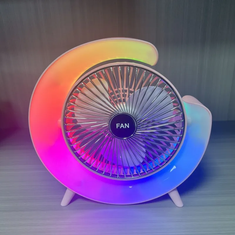 Color changing led light fan mini usb charge table fan timing portable desktop cycle fan