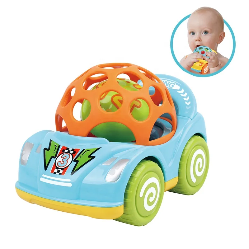 FiveStar Unisex Sensory Play Baby Tumble Pull Back Car Toy Soft Rubber Rattle Teether for Kids 5-7 Years Made of Plastic