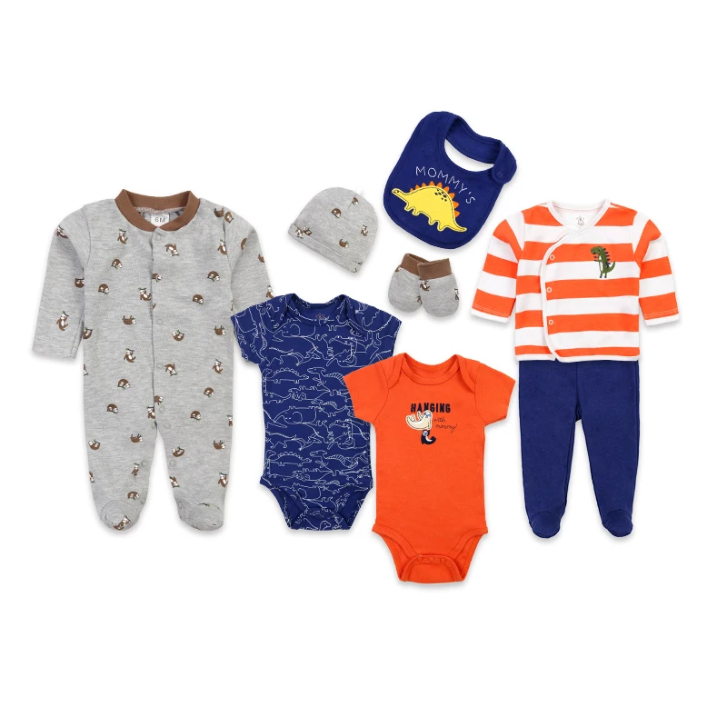 Fashion 8pcs New Born Clothing Sets  Cotton Infant Boy Baby Footed Pajamas Romper Gift baby christmas clothes