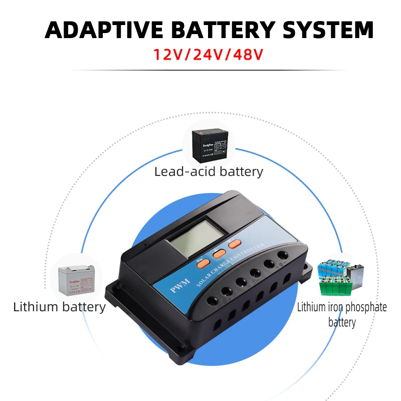 10A 20A 30A 40A 50A 60A 12V 24V USB Smart Battery Regulator PWM Solar Charge Controller