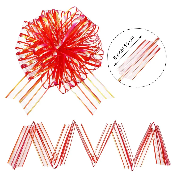 8 inch factory custom christmas wrapping pom pom pull organza pull bows ribbon for decorative gifts flowers
