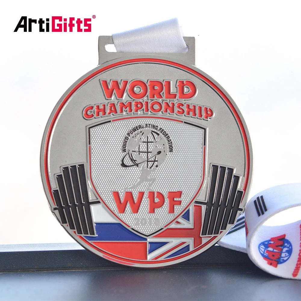 Zhongshan Factory production Die casting Sport Day metal award embossed Powerlifting Metal Medal