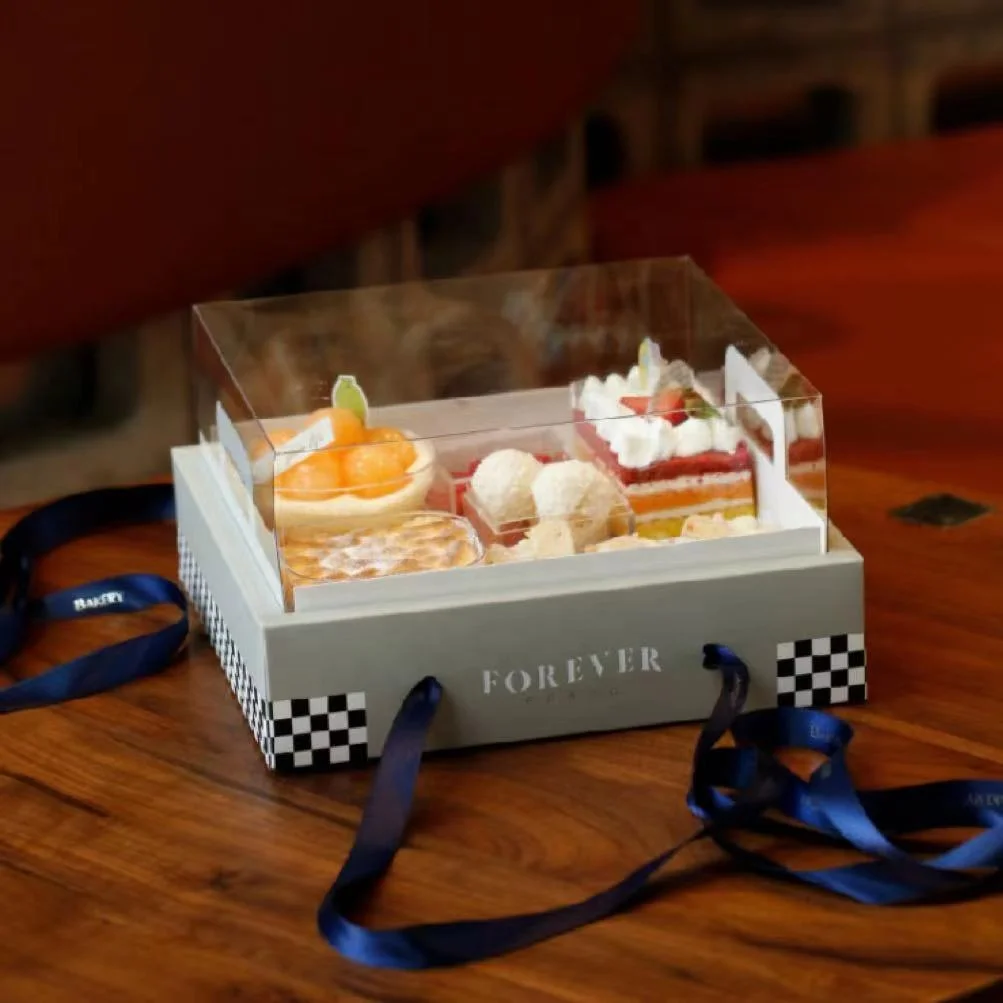 4 Cubes 6 Cupcakes Dessert Doggy Box Transparent Doughnuts Pastry Mousse Puffs Afternoon Tea Combo