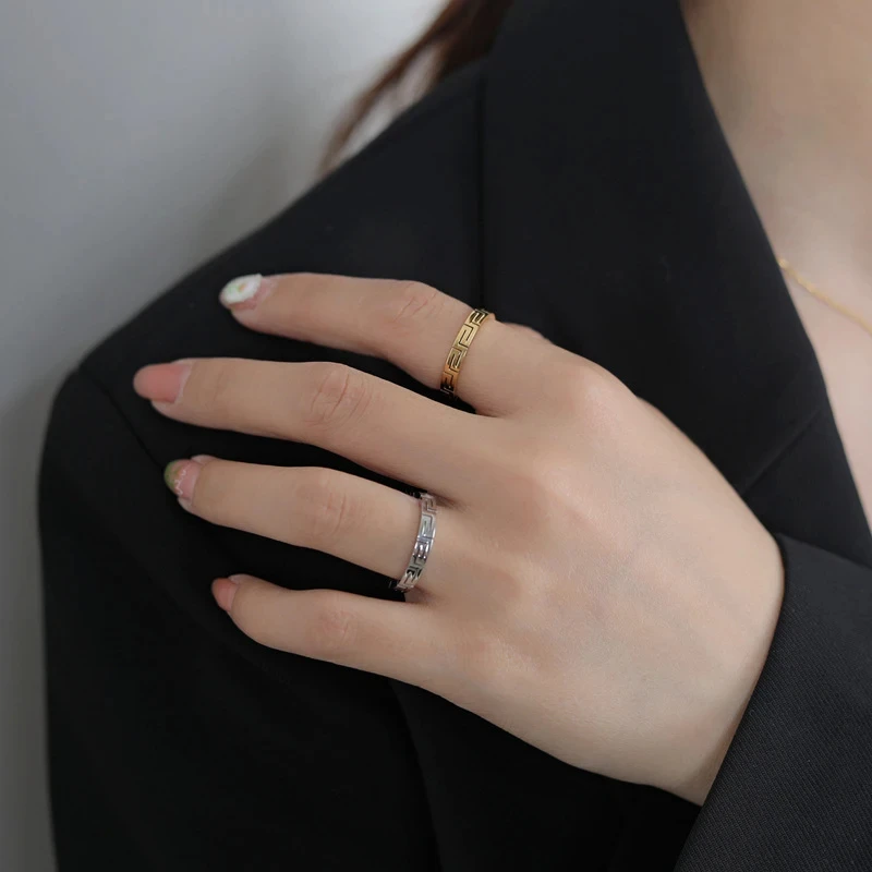 Грек PVD 18K позолоченные унисекс Женские Геометрические кольца из нержавеющей стали для мужчин