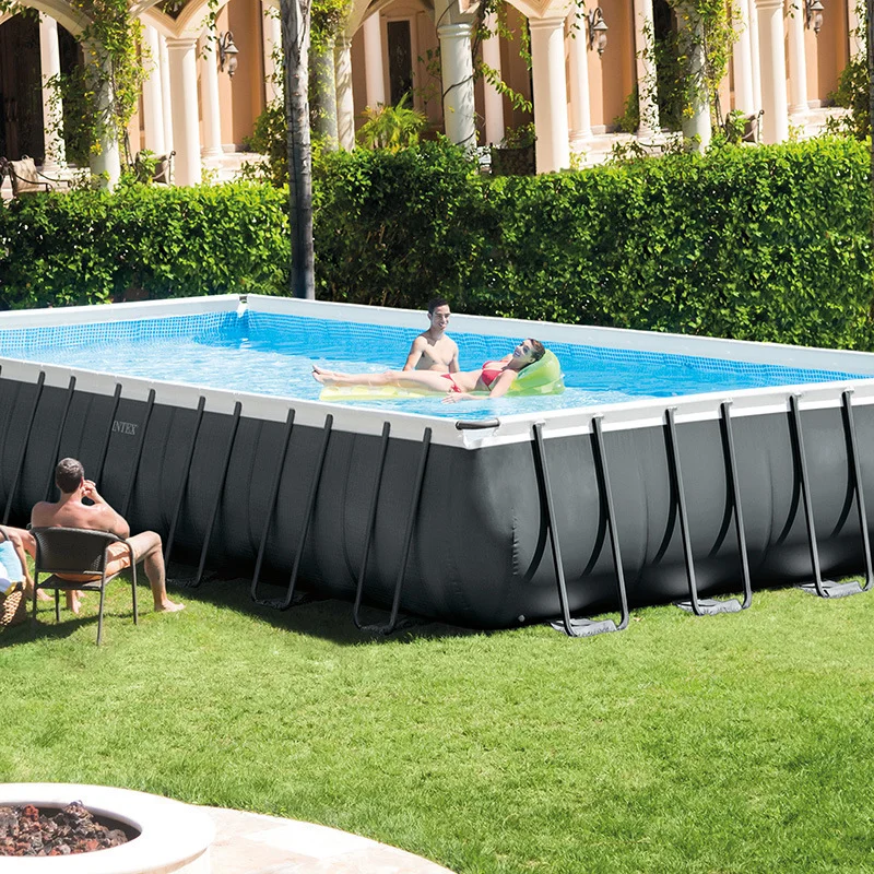 intex 26374 large swimming pool metal frame rectangular above ground swimming pool