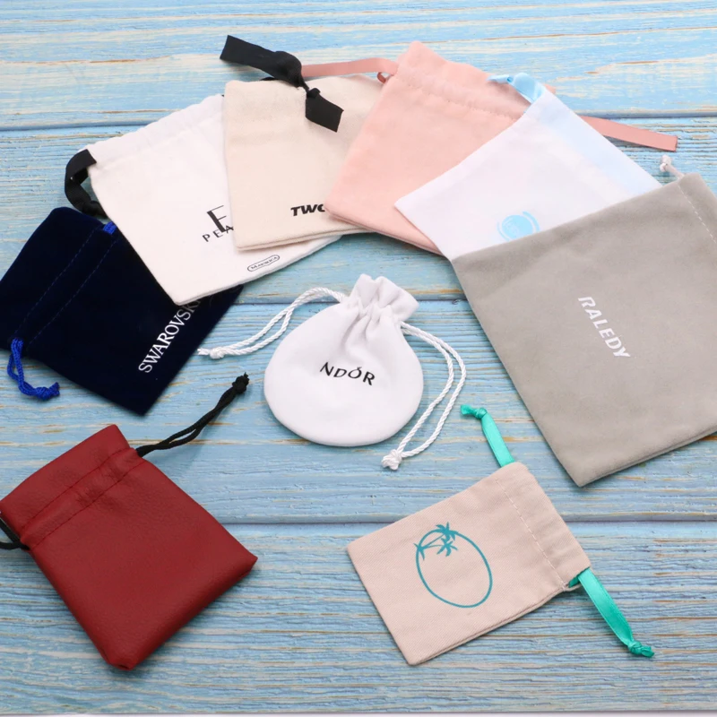 Portable Small Velvet Pouches Bags Packaging Satin Silk Cotton Canvas Leather Nylon Drawstring Jewellery Pouch