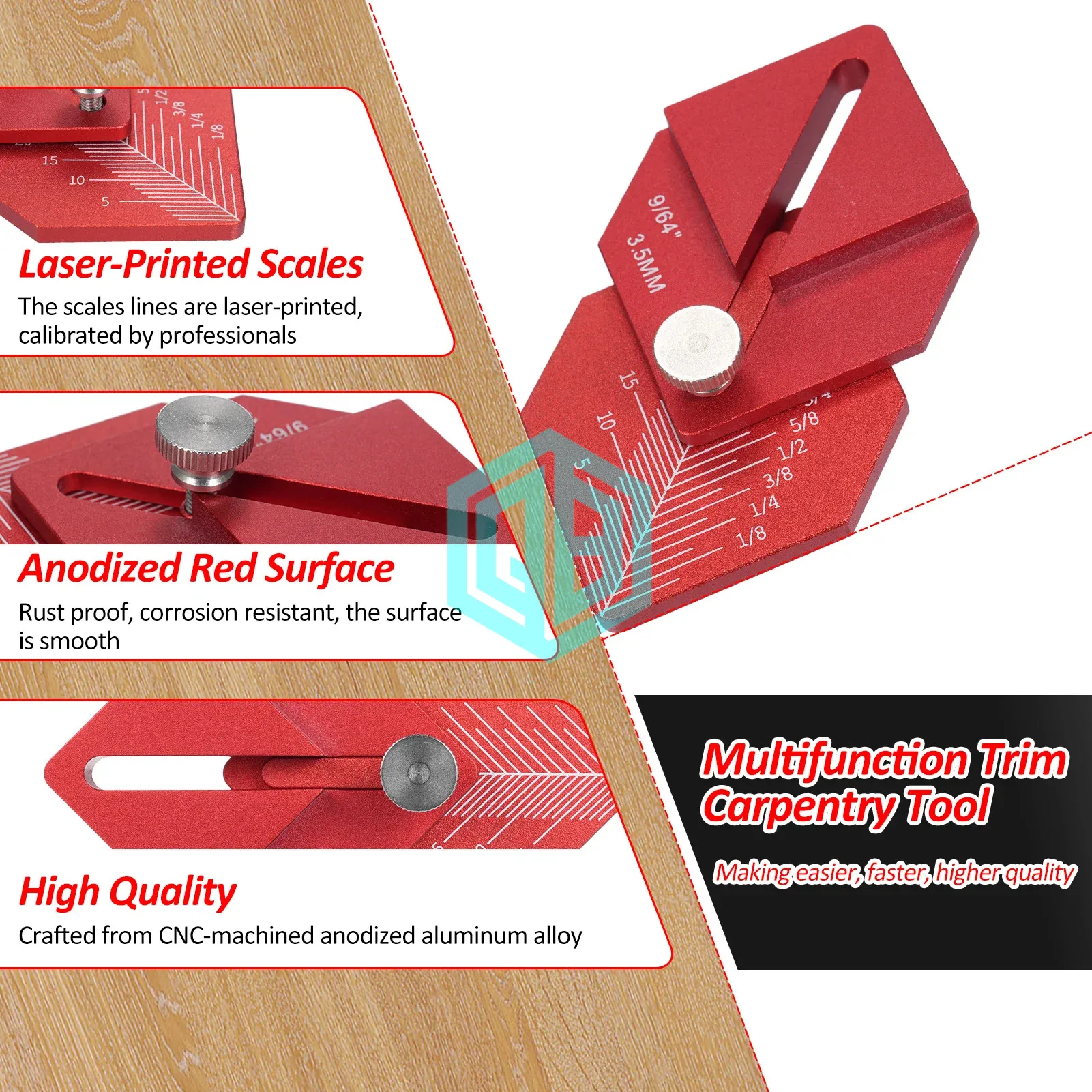 Durable Wood Working Carpentry Tools Customizable Short Offsets Marking Ruler Alloy Trim for Woodworking Measuring OEM Support