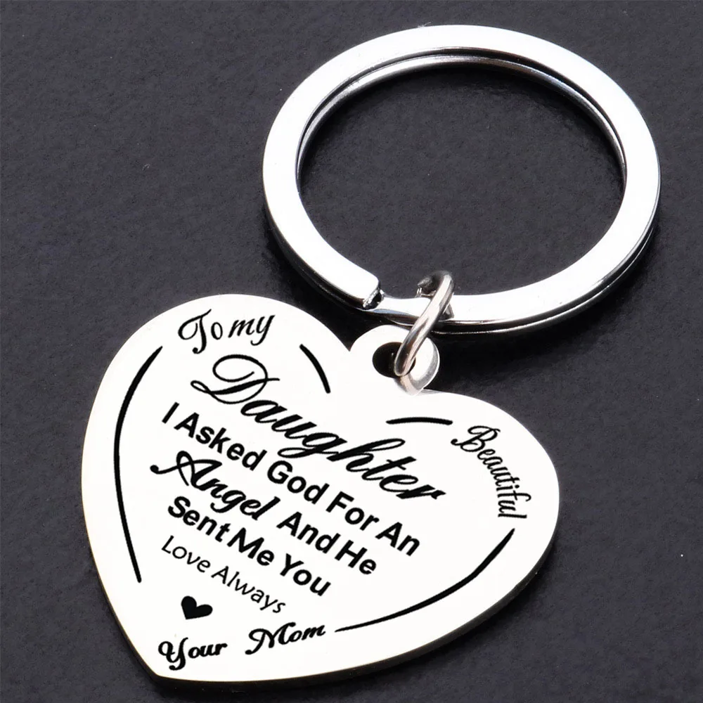 Stainless steel heart keychain engraved as a gift for my daughter