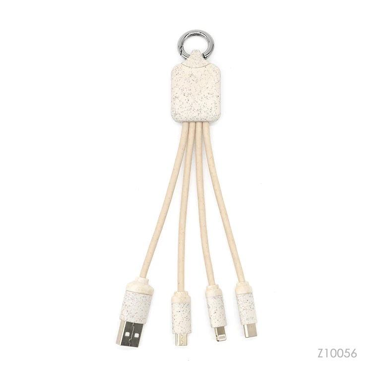 Кокосовая мочалка соломы Эко-дружественных 3 в 1 Многофункциональный USB кабель для зарядного устройства TYPE-C быстрое зарядное устройство брелок дома и на открытом воздухе