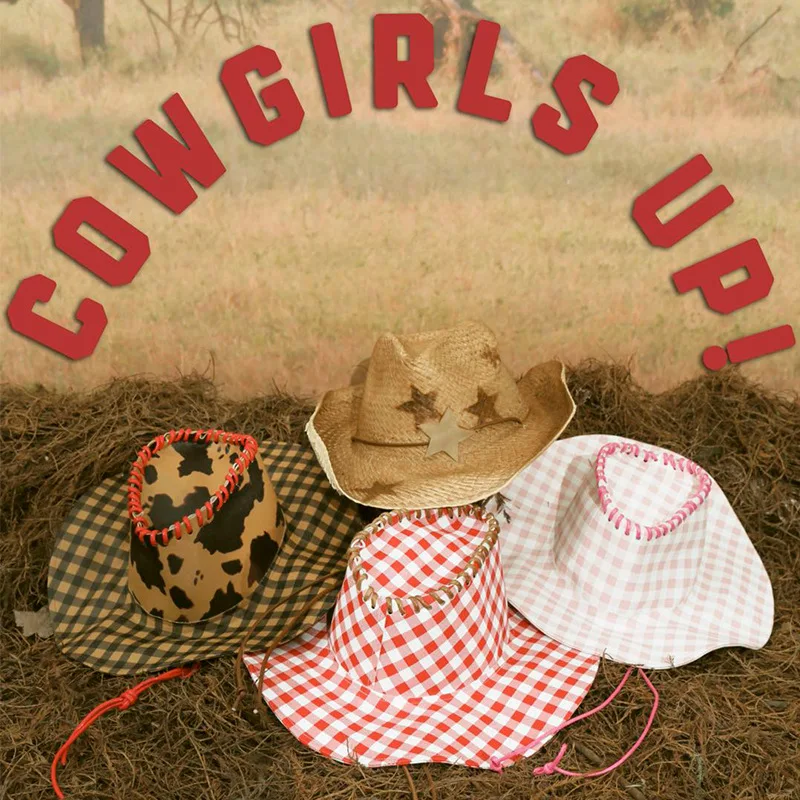  hot Wide Brim Faux Leather PU Black White cow pattern Travel Cap western buy Cowboy Hat for Women Spice Girl