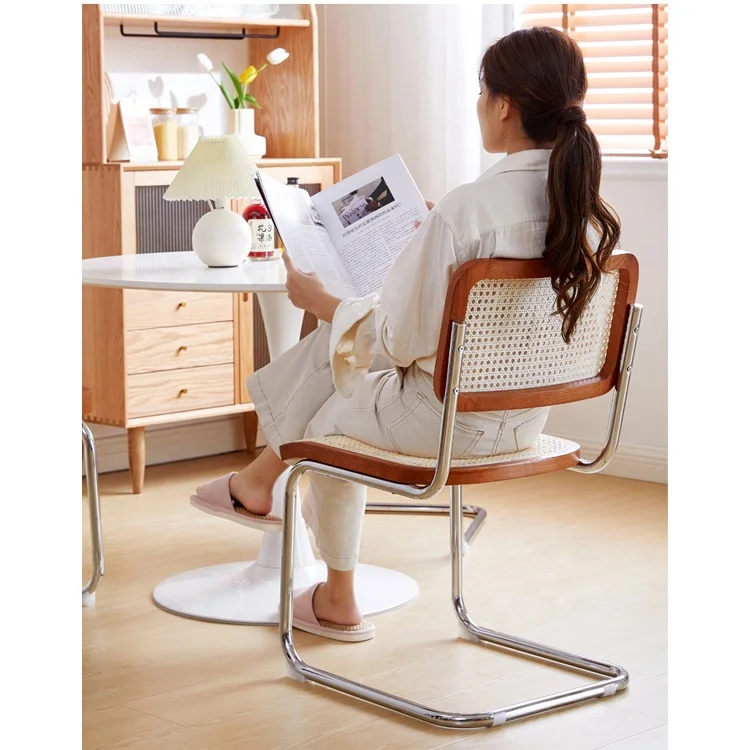 Nordic living room ASH wood solid wooden chair rattan seat dining chair