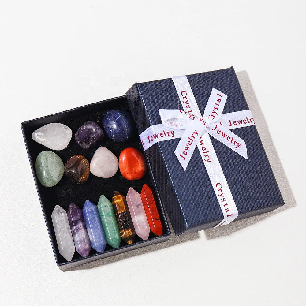 Natural seven chakra spiritual meditation crystal gift sets box 7 chakra healing stone crystal set