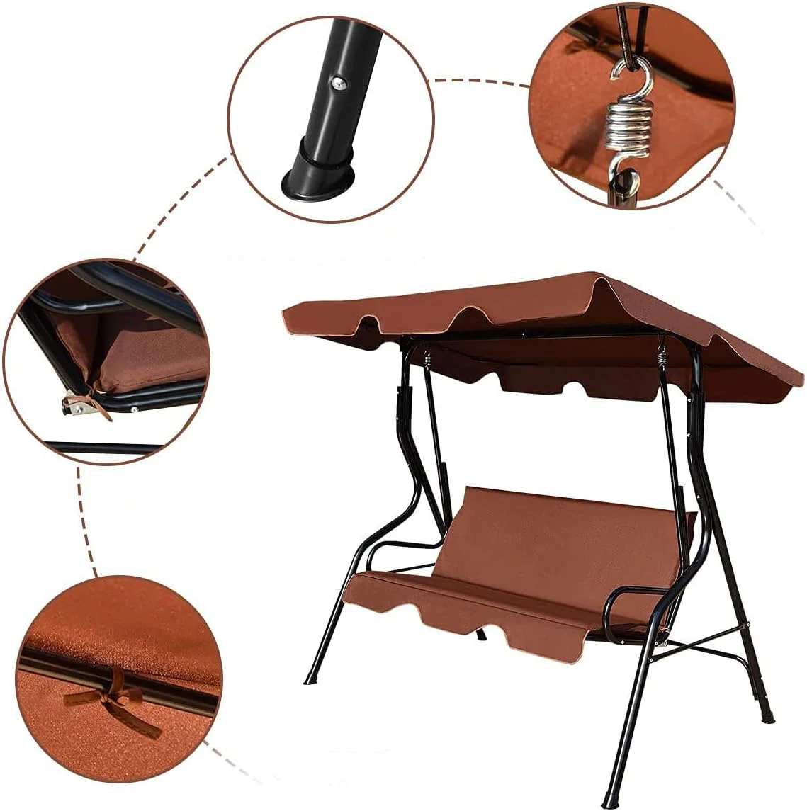 Outdoor leisure sunshade 3 Seats Canopy Swing, Outdoor Patio Swing Chair with Awning and Upholstered Steel Frame