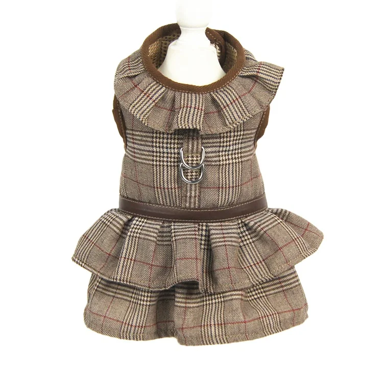 Wholesale Manfacturer Supplies British Style Luxury Cotton Dog Harness Collar Dress Set