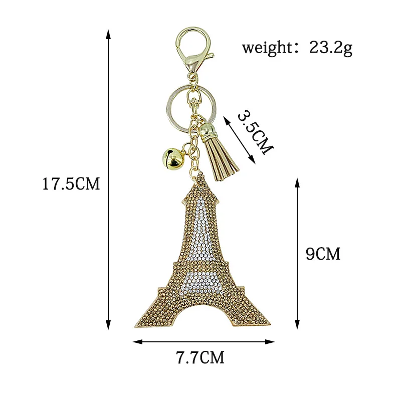 Creative Korean Velvet Rhinestone Paris Paris Eiffel Tower Keychain Pendant Bag Tassel Car Charm