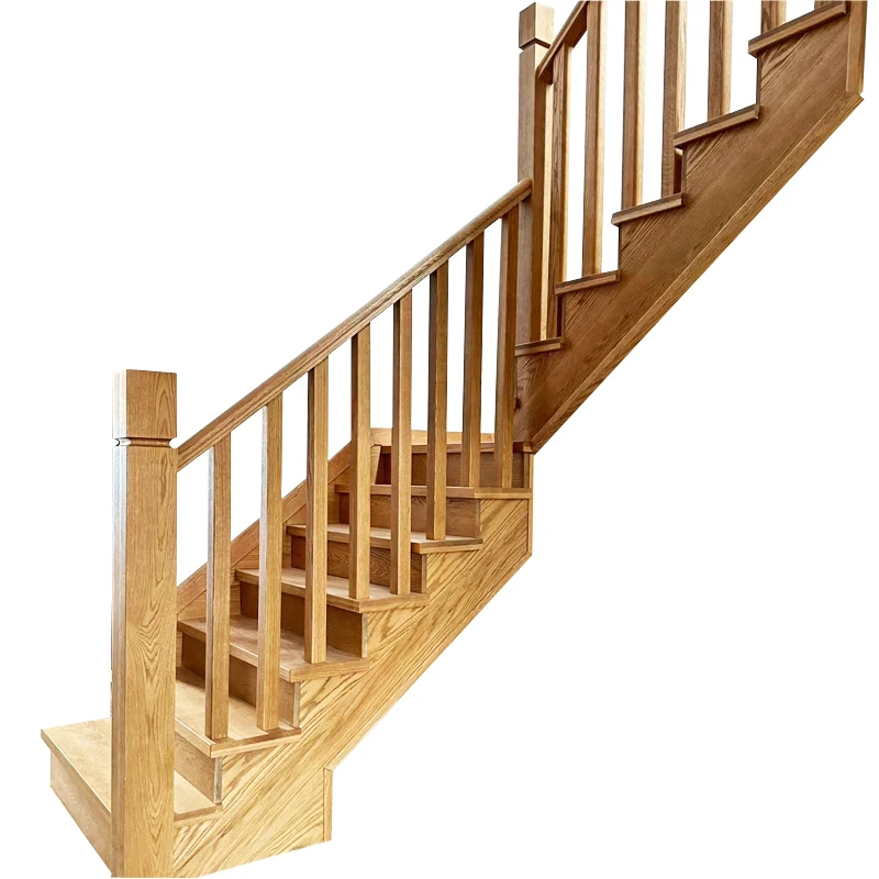 China factory wholesale modern straight l shaped wood staircase central stringer stair wood staircase with wooden columns