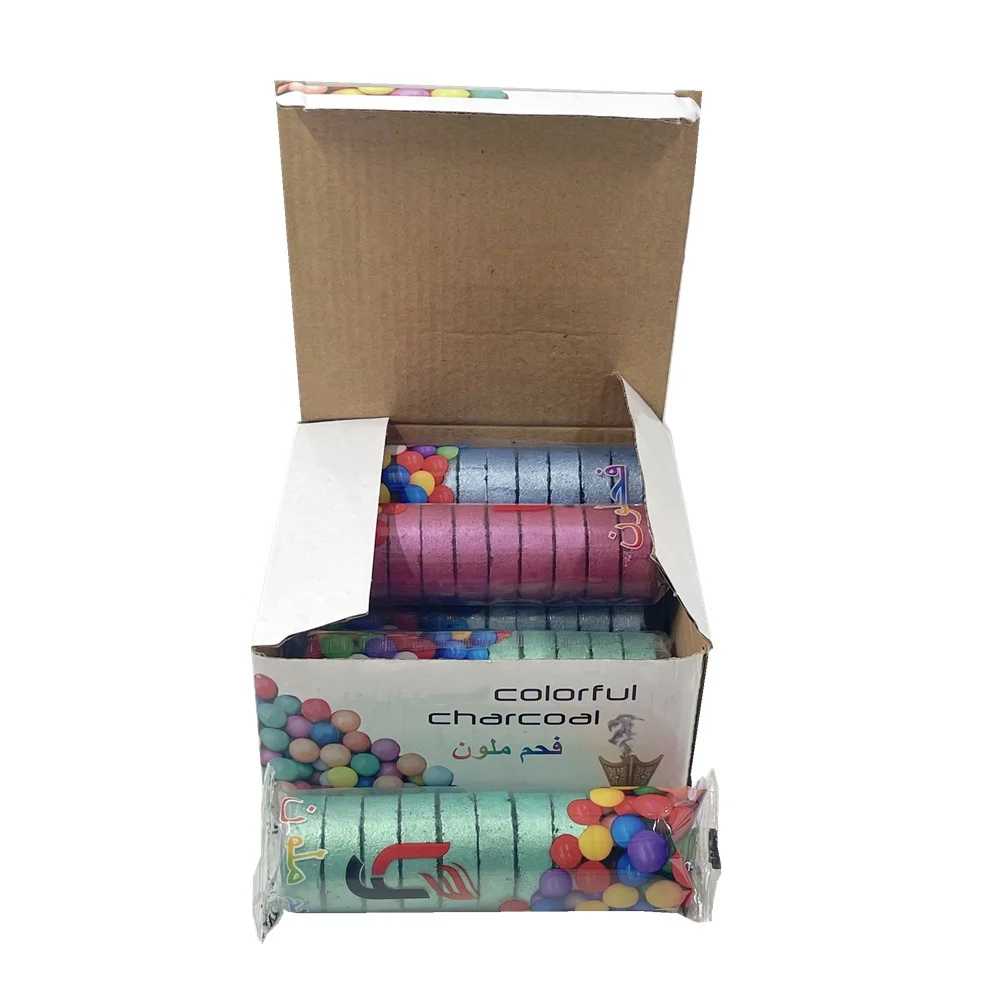 YKS 33mm golden charcoal round shisha coal colorful bakhoor tablets briquettes