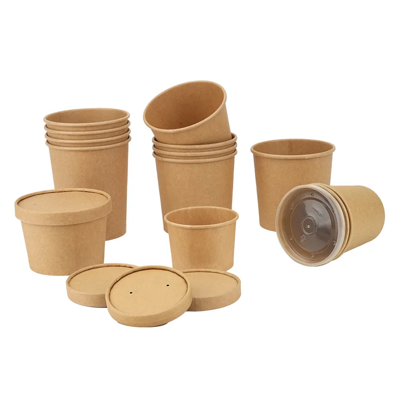 Ready Bulk take away kraft paper soup cup container togo disposable noodle soup container with PP Paper lid