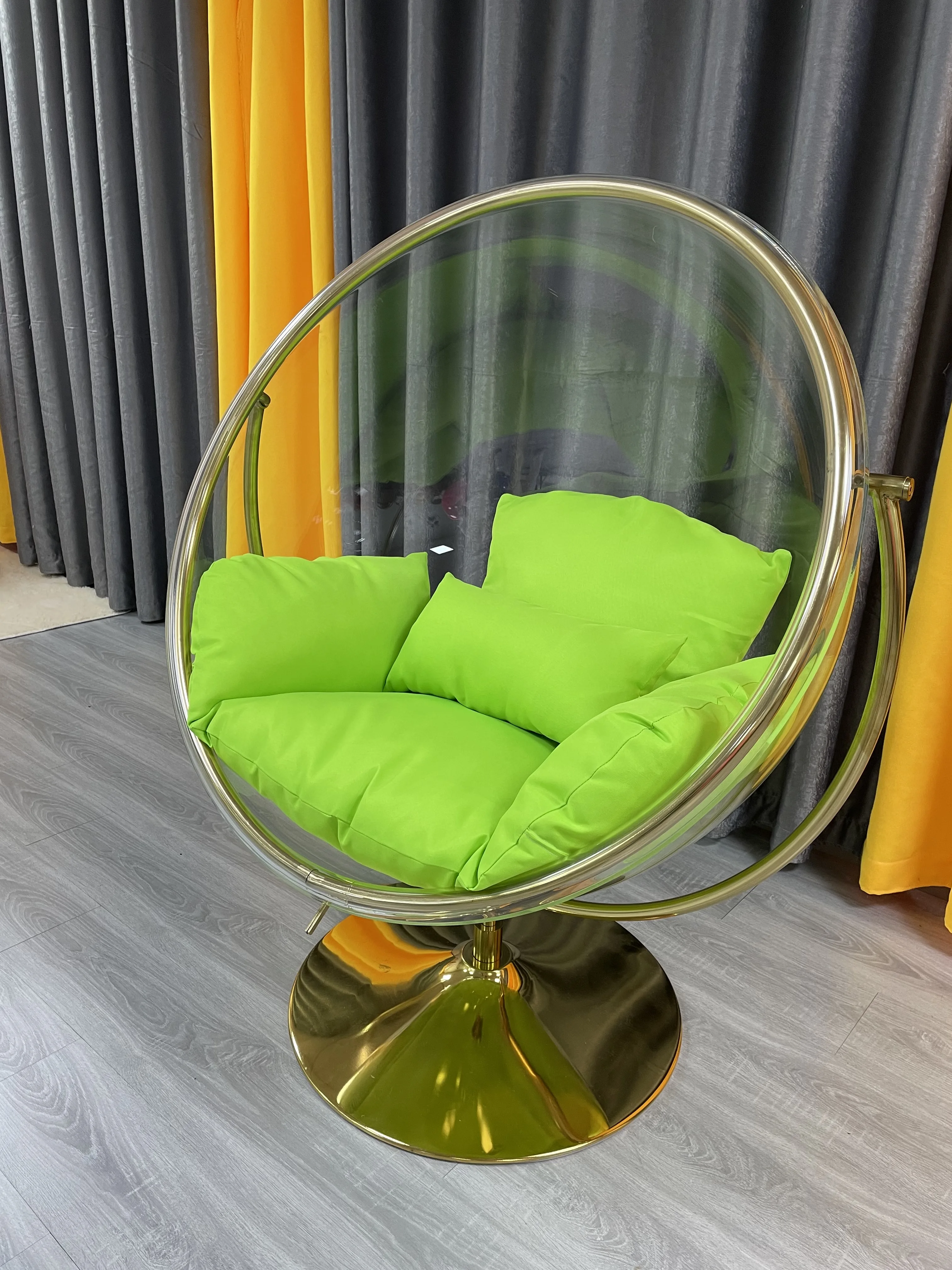 Luxury Gold Acrylic Hanging  Swing chair outdoor Floor Stand  Bubble Chair for living room garden bedroom hotel chair