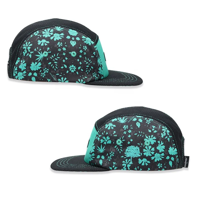 Custom Leather Badge Logo Promotional fashion 5 panel camp hat cap blank men