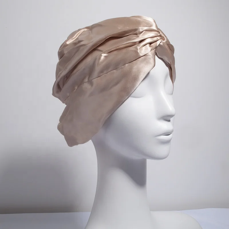 Custom double layer bonnet Knotted sleep caps Leopard silk satin turban