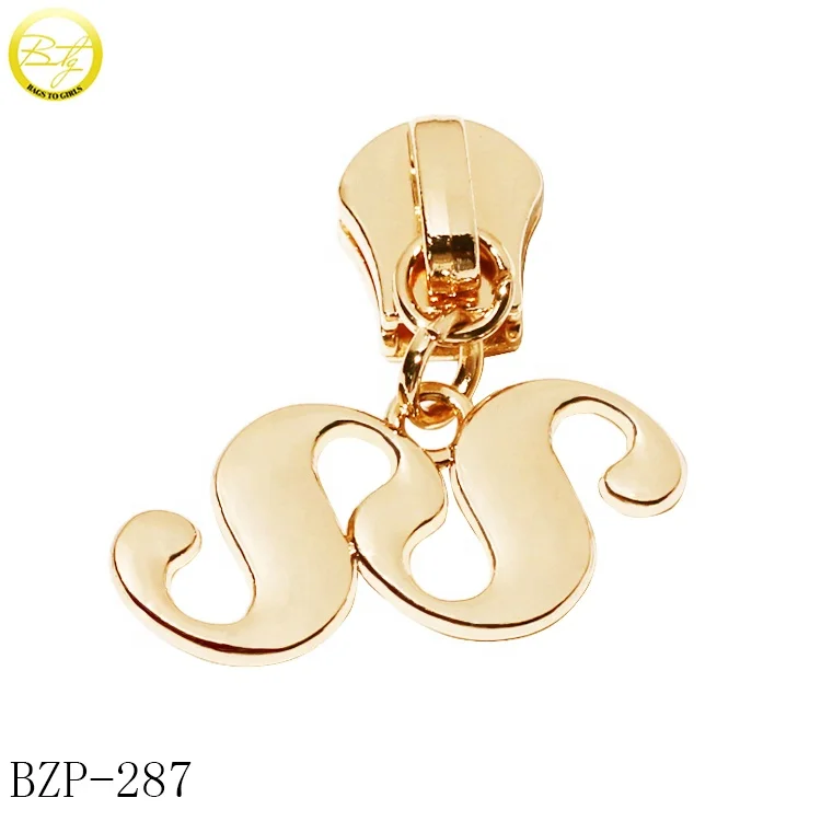 Custom designer clothing zip puller branded logos zinc alloy bag hardware replaceable head zipper charms for shoes